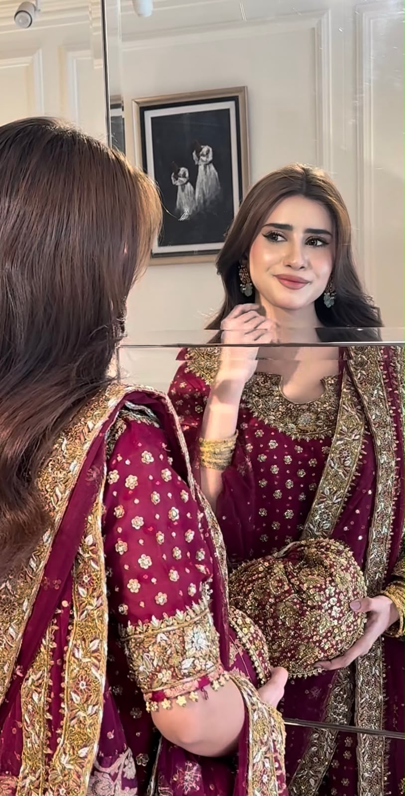 Haris Shakeel Addawork Formal Wedding Collection – Aisha Margenta | Premium Embroidered Chiffon 3 Piece Suit with 4-Sided Embroidered Dupatta