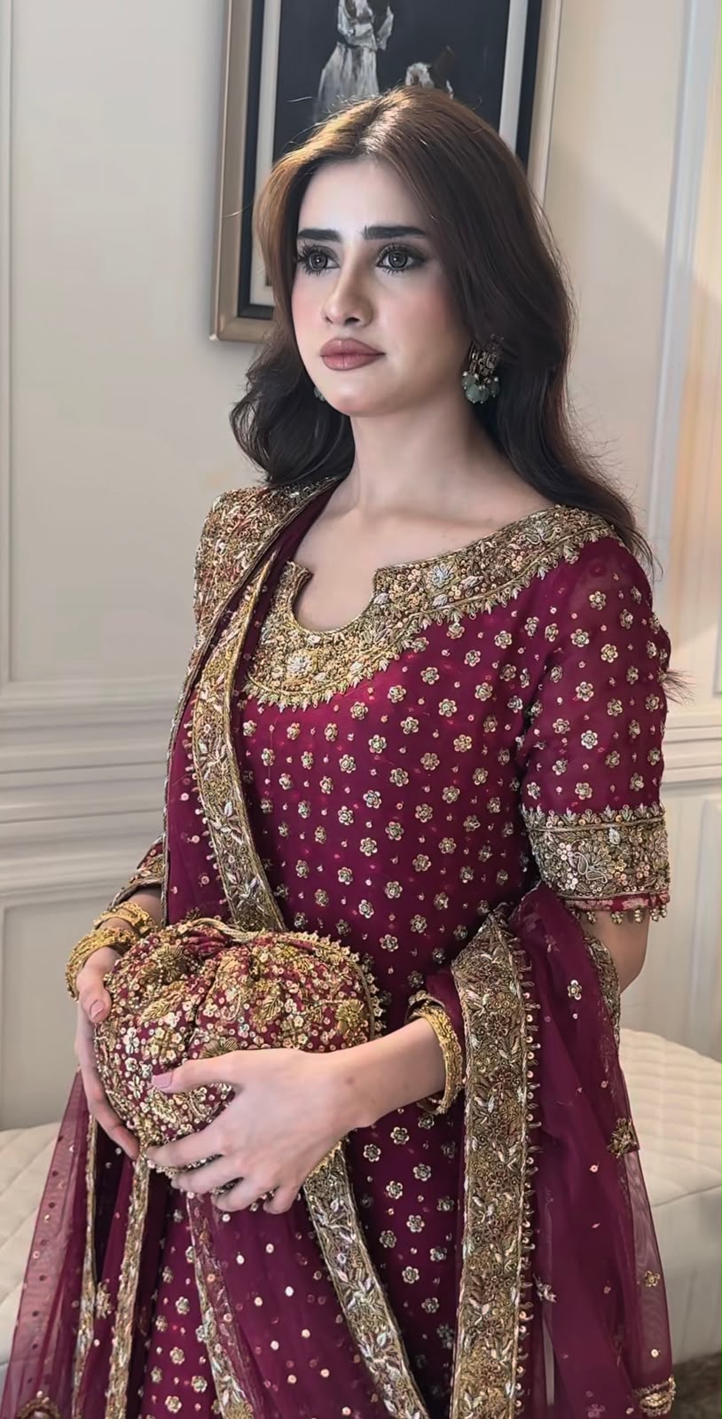 Haris Shakeel Addawork Formal Wedding Collection – Aisha Margenta | Premium Embroidered Chiffon 3 Piece Suit with 4-Sided Embroidered Dupatta